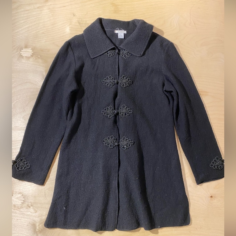 LH Sport Elegant Women's Black Wool Coat Large (QB)